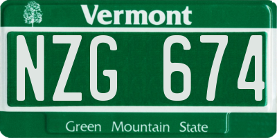 VT license plate NZG674