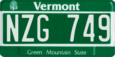 VT license plate NZG749
