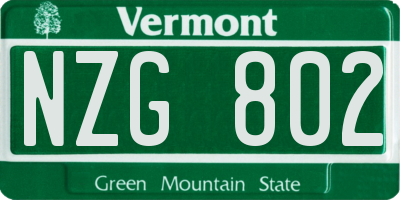 VT license plate NZG802