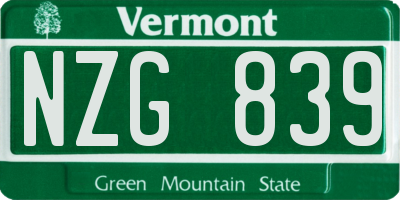 VT license plate NZG839