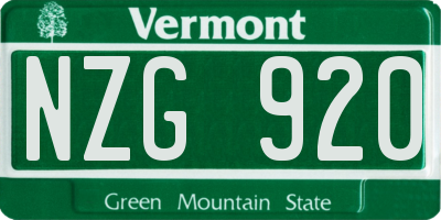 VT license plate NZG920