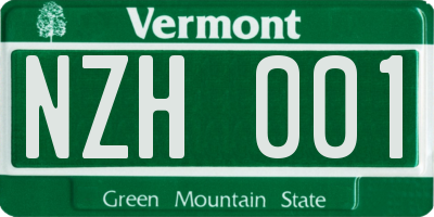 VT license plate NZH001
