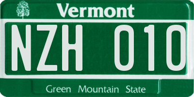 VT license plate NZH010