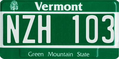 VT license plate NZH103