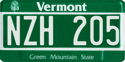 VT license plate NZH205