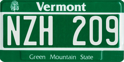 VT license plate NZH209