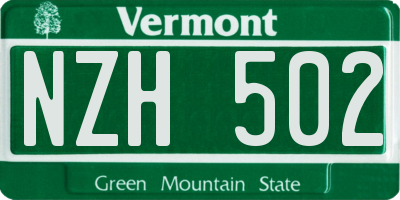 VT license plate NZH502