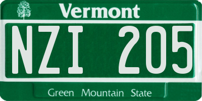 VT license plate NZI205
