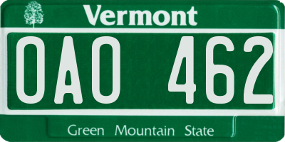 VT license plate OAO462