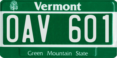 VT license plate OAV601