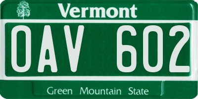 VT license plate OAV602