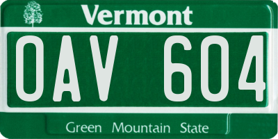 VT license plate OAV604