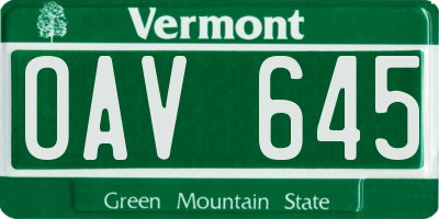VT license plate OAV645