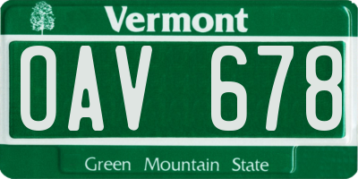 VT license plate OAV678