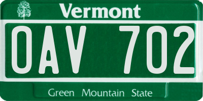 VT license plate OAV702