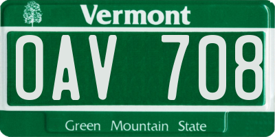 VT license plate OAV708