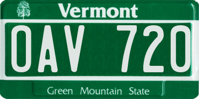 VT license plate OAV720