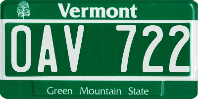 VT license plate OAV722