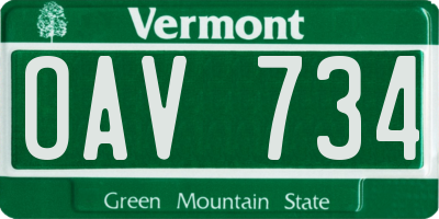 VT license plate OAV734