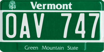 VT license plate OAV747