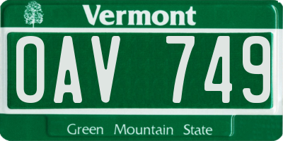 VT license plate OAV749