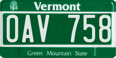 VT license plate OAV758