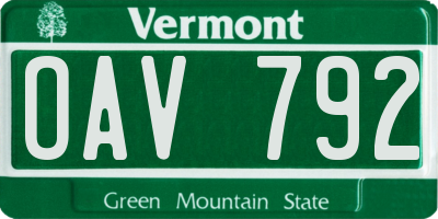 VT license plate OAV792