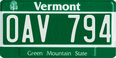 VT license plate OAV794