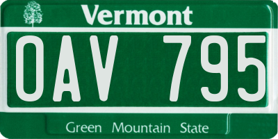 VT license plate OAV795