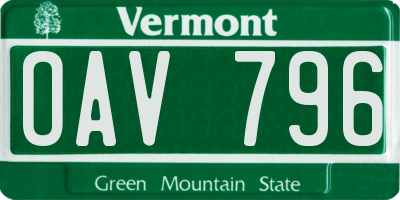 VT license plate OAV796