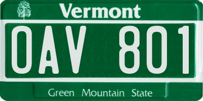 VT license plate OAV801