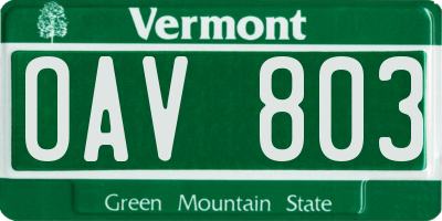 VT license plate OAV803