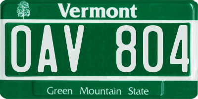 VT license plate OAV804