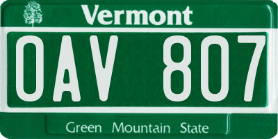 VT license plate OAV807