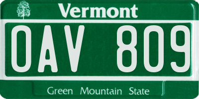 VT license plate OAV809