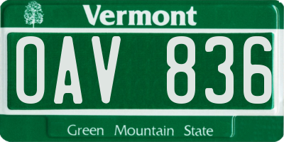 VT license plate OAV836