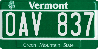 VT license plate OAV837