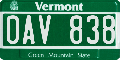 VT license plate OAV838