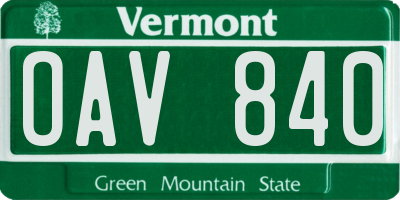 VT license plate OAV840