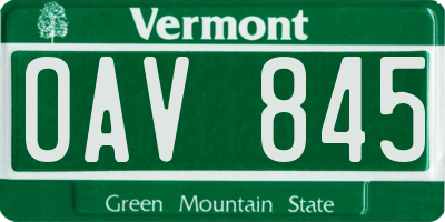 VT license plate OAV845