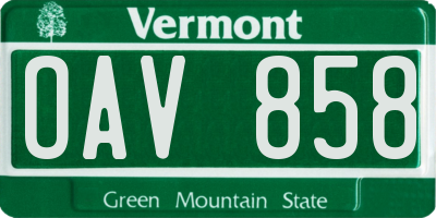 VT license plate OAV858