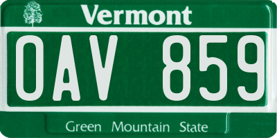 VT license plate OAV859