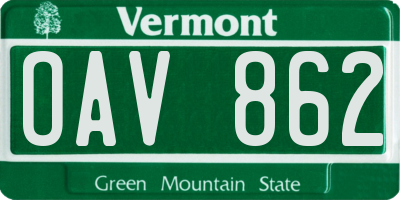 VT license plate OAV862