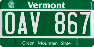 VT license plate OAV867