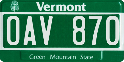 VT license plate OAV870