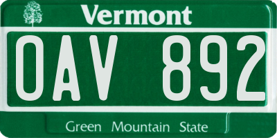 VT license plate OAV892