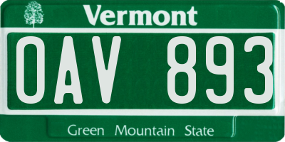VT license plate OAV893