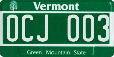 VT license plate OCJ003