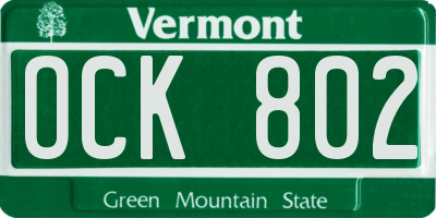 VT license plate OCK802