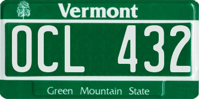 VT license plate OCL432